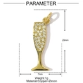 Detailed macro view of a gold-plated champagne glass pendant with zircon inlay and dimensions - Champagne Cup Style (YE928)
