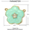 Dettaglio del ciondolo a fiore in smalto verde menta con zirconi e dimensioni esatte - Ciondolo Fiore Verde Menta (YE910-3)