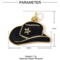 Detail of copper cowboy hat pendant with black enamel finish and dimensions showing - Black Cowboy Hat Style (YE936-1)