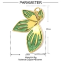 Technische afmetingen van de groene esdoornblad hanger van koper en email, maat 35mm x 23mm - Groen Driebladhanger (YE913-3)