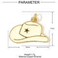 Detail of copper enamel cowboy hat pendant with gold star, size 22mm by 17mm - White Cowboy Hat Style (YE936-4)