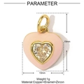 Detailed view of pink heart pendant with zircon showing 15mm by 10mm dimensions - Pink Enamel Heart Zirconia Style (YE927-1)