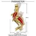 Detail view of gold-plated koi fish pendant with red enamel and white zircon stones - Double Fish Cross Style (YE965)