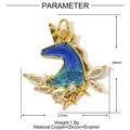 Detail view of unicorn crescent moon pendant with blue enamel and zircon measurements - Unicorn Moon Style (YE938)