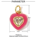 Detail view of heart-shaped charm showing dimensions of 15mm by 10mm in gold and pink enamel - Hot Pink Enamel Heart Zirconia Style (YE927-3)