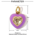 Macro detail of purple enamel heart charm with zircon inlay and product dimensions - Purple Enamel Heart Zirconia Style (YE927-4)