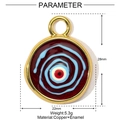 Macro view of blue evil eye enamel pendant with copper frame and dimension specs - Red Evil Eye (YE942-3)