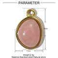 Macro detail of teardrop pink natural stone pendant with gold stainless steel dimensions - Pink Waterdrop Style (XF603-1)