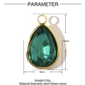 Detail view of 13x8mm teardrop green crystal pendant in gold stainless steel frame - Emerald Green Teardrop (XF619-2)