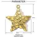 Detailed parameter diagram of a golden star pendant showing dimensions and copper texture - Hammered Star Style (YE944)