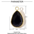 Detailed size chart for black teardrop glass pendant with stainless steel gold plating - Black Teardrop (XF619-3)