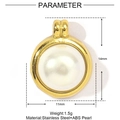 Detailed dimension guide for the 14mm gold stainless steel and pearl pendant - Golden Round Artificial Pearl (YE1008)