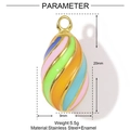 Detailed view showing dimensions of rainbow enamel egg pendant in stainless steel - Rainbow Spiral Egg Style (YE1030-1)