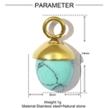 Detail of acorn-shaped turquoise stone pendant with stainless steel cap and dimensions - Turquoise Acorn Style (XF604-3)