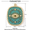 Detail view of 27mm x 20mm turquoise enamel evil eye pendant with rhinestones and dimensions - Teal Evil Eye (YE1019-3)