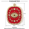 Detail showing dimensions of red enamel Evil Eye pendant in stainless steel and rhinestones - Red Evil Eye (YE1019-4)
