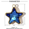 Pendentif étoile bleue en verre avec cadre en acier doré et dimensions 14x13mm - Étoile Bleue (XF620-6)