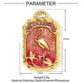 Detailed dimension view of a gold stainless steel flamingo pendant with pink rhinestones - Pink Flamingo (YE1020-1)
