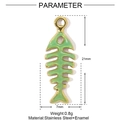 Macro detail of fish bone pendant in green enamel and gold plated stainless steel - Green Fishbone Style (YE1032-2)