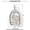 Detailed specs of stainless steel rose pendant with rhinestone inlay and measurements - Silver Arch Rose Rhinestone Style (YE1047-1)