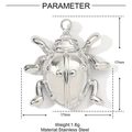 Polished stainless steel beetle pendant detail with 17mm x 17mm size specifications - Silver Ladybug Style (YE1013-1)