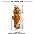 Macro view of gold seahorse pendant in stainless steel and brown enamel, 20x7mm - Seahorse Style (YE1034)