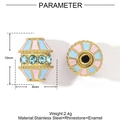 Detail of stainless steel bead charm with blue enamel stripes and light blue rhinestones - Gold Pink Blue Enamel Charm (YE1014-1)