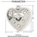 Detail view of heart-shaped stainless steel pendant with 15mm dimensions and rhinestones - Silver Heart Five-Stone Star Style (YE1049)