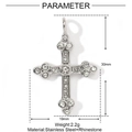 Macro detail of stainless steel cross pendant with rhinestones and 30x19mm dimensions - Pave Rhinestone Cross Style (YE1072-1)