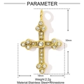 Detailed dimensions of the gold rhinestone cross pendant in stainless steel - Gold Pave Rhinestone Cross Style (YE1072-2)