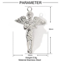 Detailed view of silver stainless steel angel pendant showing 36mm height dimensions - Silver Praying Angel Style (YE1073-1)