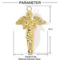Polished stainless steel angel pendant in gold finish with dimensional relief carving - Gold Praying Angel Style (YE1073-2)