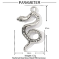 Detailed size parameters of a silver snake pendant with white rhinestones and green eye - Rhinestone Snake Style (YE1074)