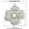 Detailed view of a vintage silver stainless steel flower pendant with a white pearl center - Four-Petal Flower Style (YE1076)