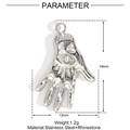 Polished stainless steel Hamsa hand pendant with rhinestone, size 19mm by 12mm - Silver Hamsa Hand Rhinestone Style (YE1091)