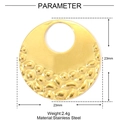 Detail of 23mm golden stainless steel round pendant with hammered texture and dimensions - Round Polished Style (XF655)