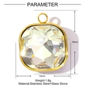 Detailed size parameter view of a clear faceted glass square pendant with gold stainless steel - Transparent White Style(YE1318-1)
