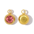 Front and back detail of gold plated stainless steel pink birthstone charm for DIY jewelry - Light Pink (XF706-5)