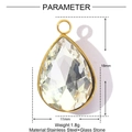 Gold stainless steel teardrop pendant with crystal glass stone measuring 11x18mm - Transparent Style (YE1315-1)