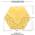 Detailed view of golden hexagonal stainless steel pendant with hammered texture and dimensions - Regular Hexagon Style (XF659)
