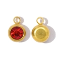 Macro view of gold stainless steel round pendant featuring a red multifaceted gemstone - Red (XF706-6)