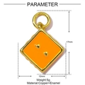 Detailed view of orange enamel dice pendant dimensions 17x12mm in copper and gold plating - Orange Enamel Square Style (YE1334-2)