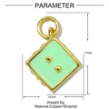 Detailed view of mint green enamel dice pendant with dimensions 17mm by 12mm and copper gold finish - Mint Green Enamel Square Style (YE1334-3)