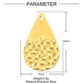 Detailed parameter view of a teardrop-shaped gold stainless steel pendant with hammered texture - Waterdrop Style (XF662)