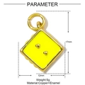 Detail of yellow enamel cube charm with gold hearts, 17mm copper jewelry pendant - Yellow Enamel Square Style (YE1334-4)
