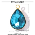 Detailed view of teardrop light blue glass pendant with stainless steel frame and dimensions - Sky Blue Style (YE1315-5)