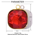 Détail d'un pendentif carré en verre rouge et acier doré avec dimensions indiquées - Style Rouge Vif(YE1318-6)