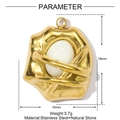 Detailed dimension view of gold stainless steel pendant with oval white natural stone - Irregular Oval White Stone Style (YE1349-1)