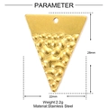 Detailed view of gold geometric stainless steel pendant with hammered texture and dimensions - Triangle Spliced Style (XF664)