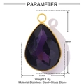 Detailed dimension guide for purple teardrop glass pendant with gold stainless steel border - Dark Purple Style (YE1315-7)